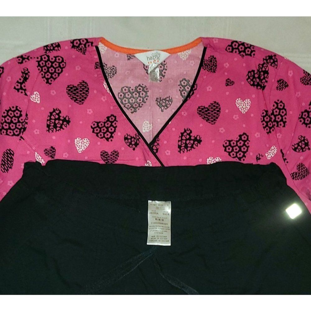 Code Happy Scrub Set In Black With Pink Hearts La… - image 5